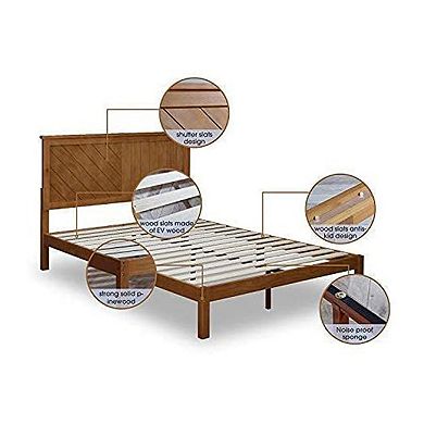 MUSEHOMEINC Solid Pinewood Rustic Platform Bed with 2 Way Design Headboard, King