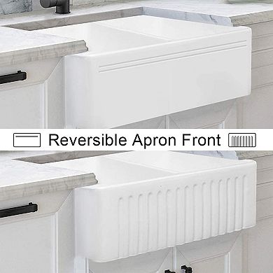 ALWEN 33" Double Basin Reversible Fireclay Farmhouse Sink Top/Undermount, White