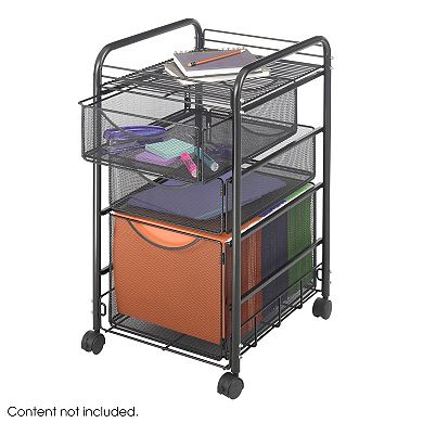 Safco Products Mesh Rolling File Cart with 3 Drawers & 1 Shelf, Onyx (2 Pack)