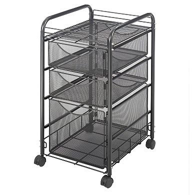 Safco Products Mesh Rolling File Cart with 3 Drawers & 1 Shelf, Onyx (2 Pack)