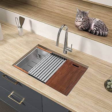 ALWEN 32" 16ga. Stainless Steel Single Basin Kitchen Sink, Undermount, Brushed