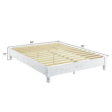 MUSEHOMEINC Solid Pine Wood 12 Slat Platform Rustic Bed Frame, Whitewashed, Full