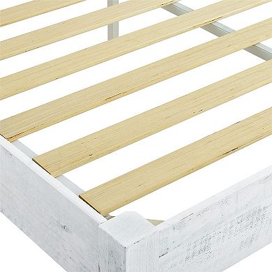 MUSEHOMEINC Solid Pine Wood 12 Slat Platform Rustic Bed Frame, Whitewashed, Full