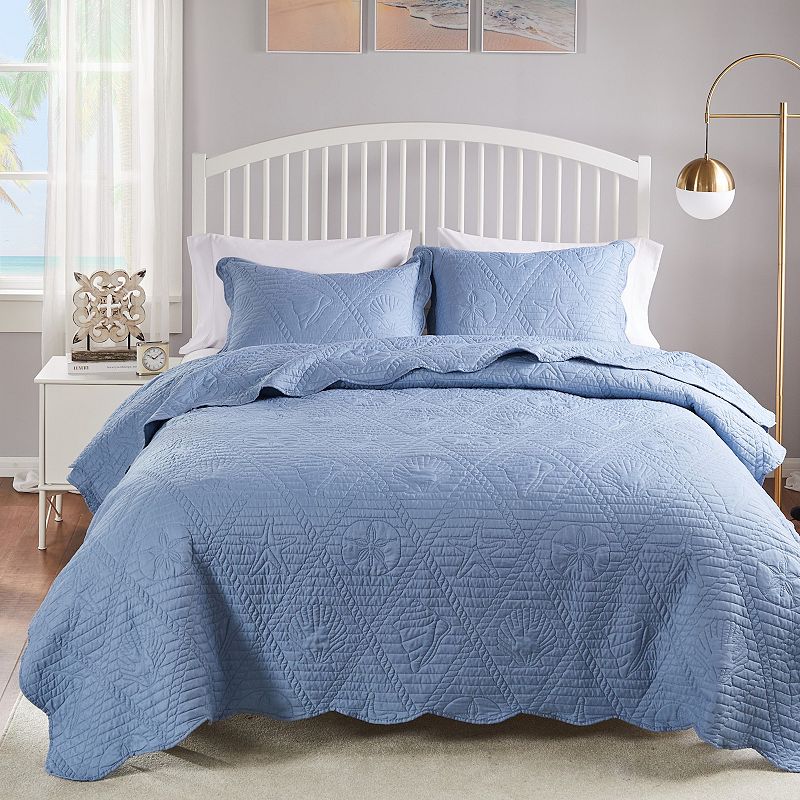 Greenland Home Fashions La Jolla Blue Quilt Set with Shams, Full/Queen