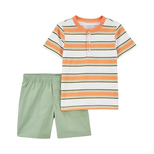 Toddler Boy Carter's Striped Henley Top & Shorts Set