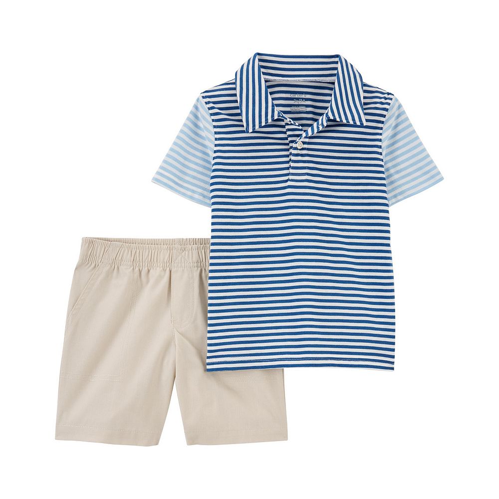 Claire & Charlie Toddler Boys Blue Pencils Print Shorts with Polo Shirt