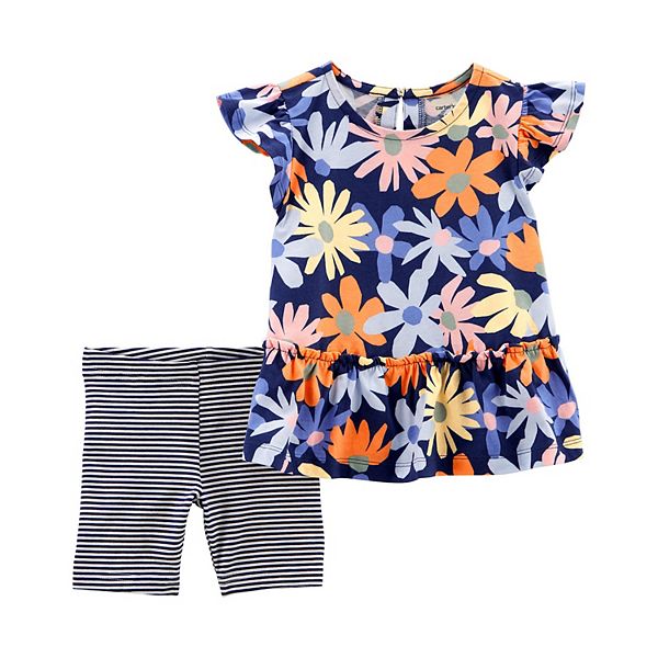 Baby & Toddler Girl Carter's 2Piece Navy Floral Shirt & Shorts Set