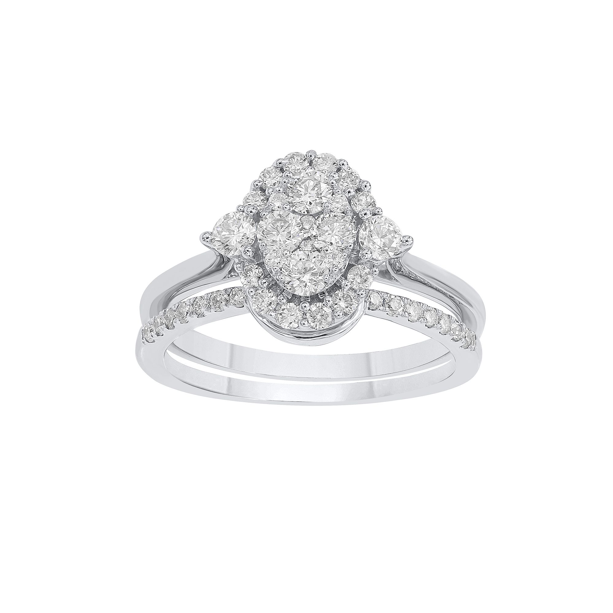 Irena Park 10k White Gold 1 Carat T.W. Diamond Oval Bridal Ring Set, Women