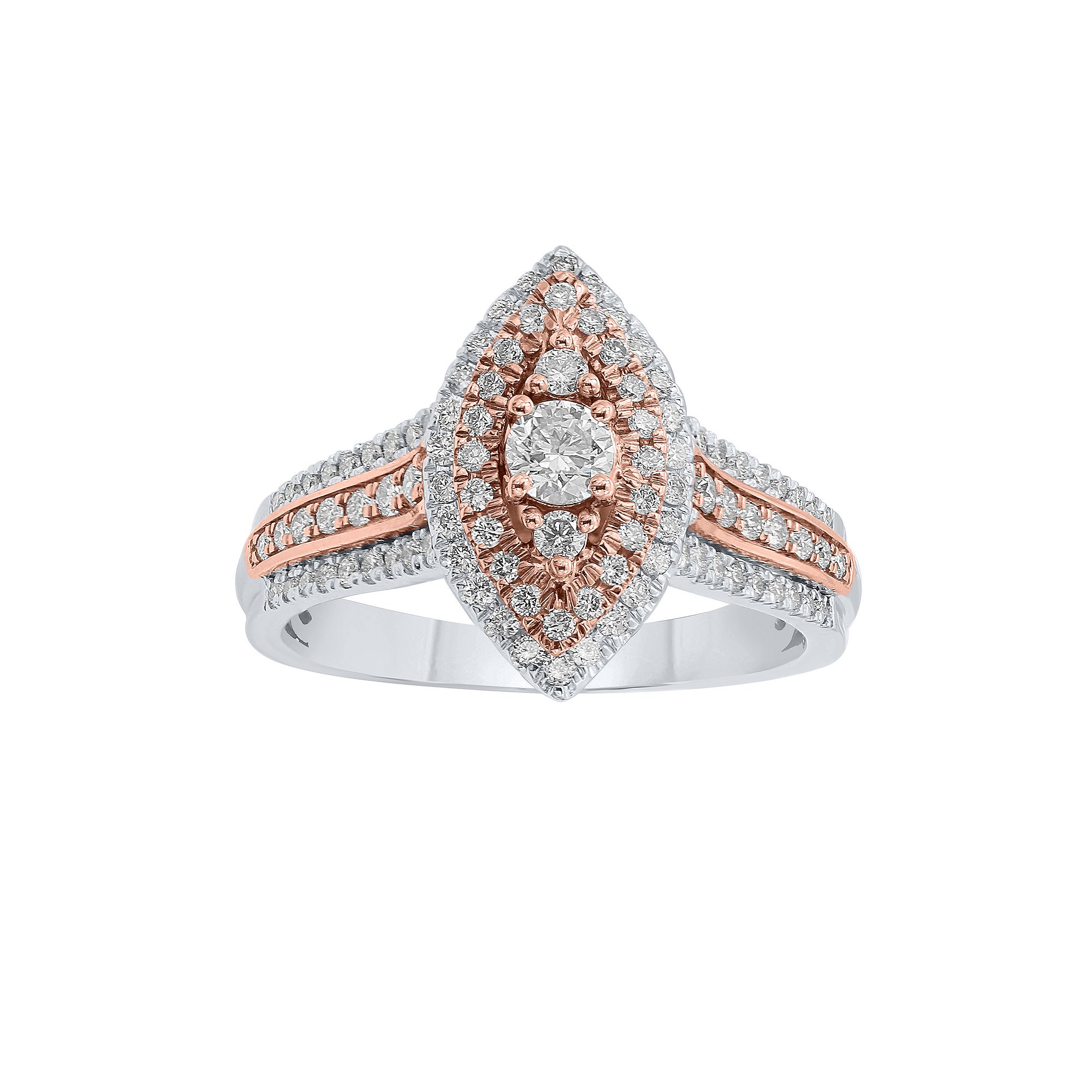 Irena Park Two Tone 10k Rose & White Gold 1 Carat T.W. Diamond Double Halo 