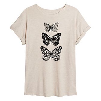 Juniors' Stacked Butterflies Oversized Tee