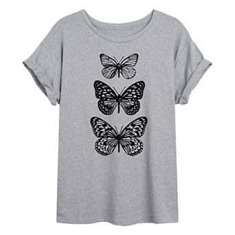 Juniors' Stacked Butterflies Oversized Tee