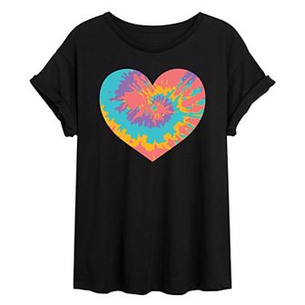 Juniors' Tie Dye Heart Oversized Tee