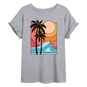 Juniors' Vacation Beach Sunset Oversized Tee