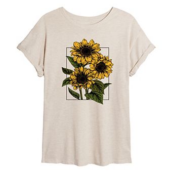 Juniors' Vintage Sunflowers Oversized Tee