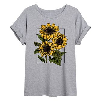 Juniors' Vintage Sunflowers Oversized Tee