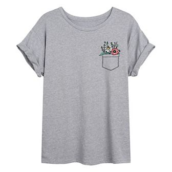 Juniors' Floral Pocket Oversized Tee