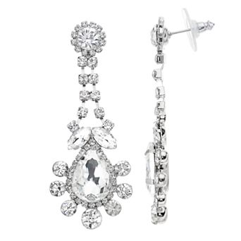 Vieste Silver Tone Fancy Simulated Crystal Nickel Free Teardrop Earrings