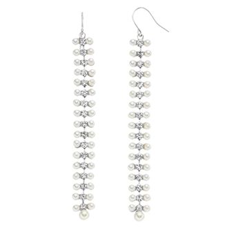 Vieste Silver Tone Linear Fashion Simulated Pearl Nickel Free Drop Earrings