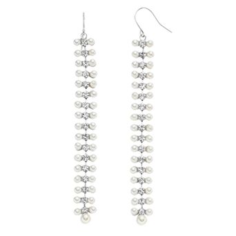 Vieste Silver Tone Linear Fashion Simulated Pearl Nickel Free Drop Earrings