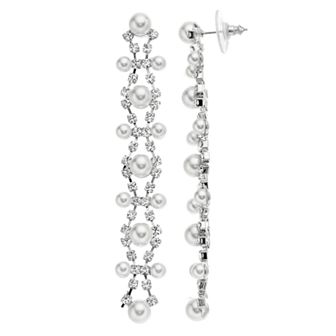 Vieste Silver Tone Linear Fashion Simulated Pearl Nickel Free Drop Earrings