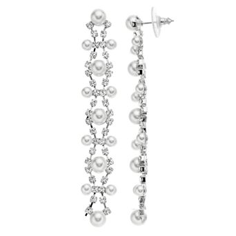 Vieste Silver Tone Linear Fashion Simulated Pearl Nickel Free Drop Earrings
