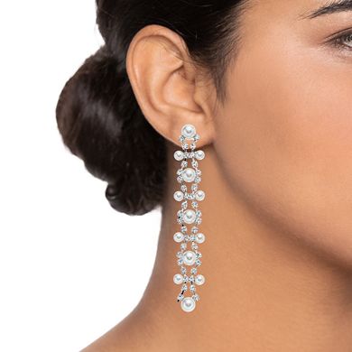 Vieste Silver Tone Linear Fashion Simulated Pearl Nickel Free Drop Earrings