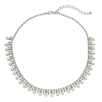 Vieste Pearl & Crystal Nickel Free Collar Necklace