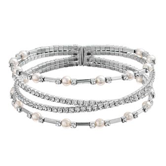 Vieste Crystal & Pearl Criss Cross Nickel Free Cuff Bracelet
