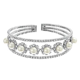 Vieste Crystal & Pearl Nickel Free Drama Cuff Bracelet
