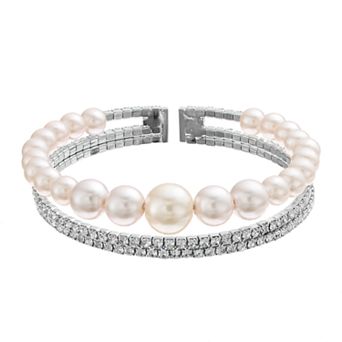 Vieste Pearl & Crystal Row Nickel Free Cuff Bracelet
