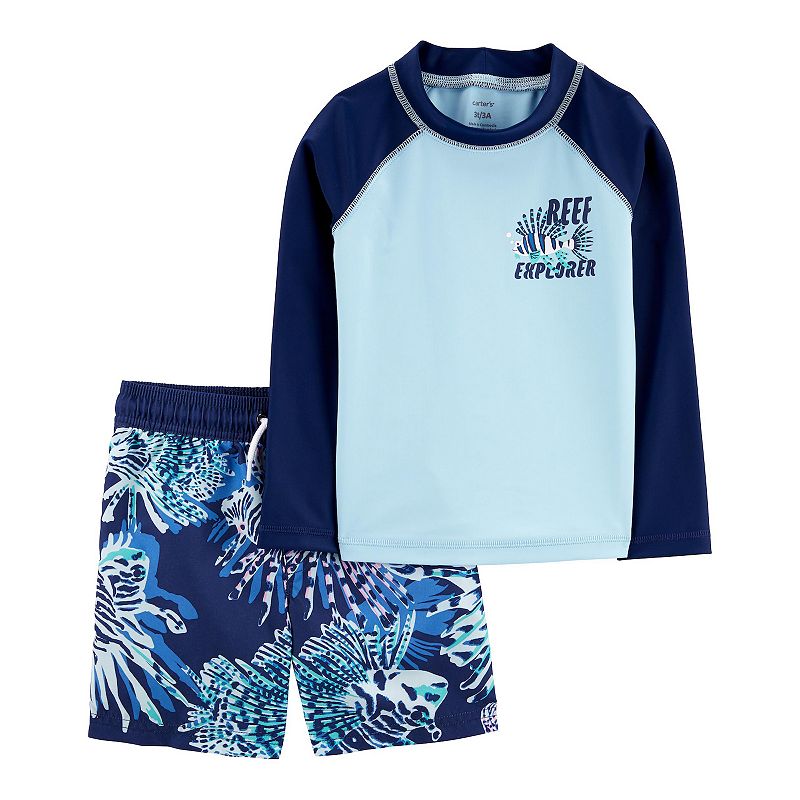 Toddler Boy Carters 2 Piece Reef Explorer Raglan Rash Guard Top & Shorts S