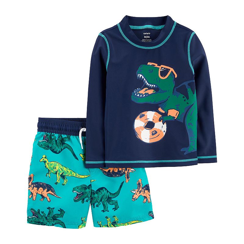 Toddler Boy Carters Dinosaur Rash Guard Top & Shorts Set, Toddler Boys, S