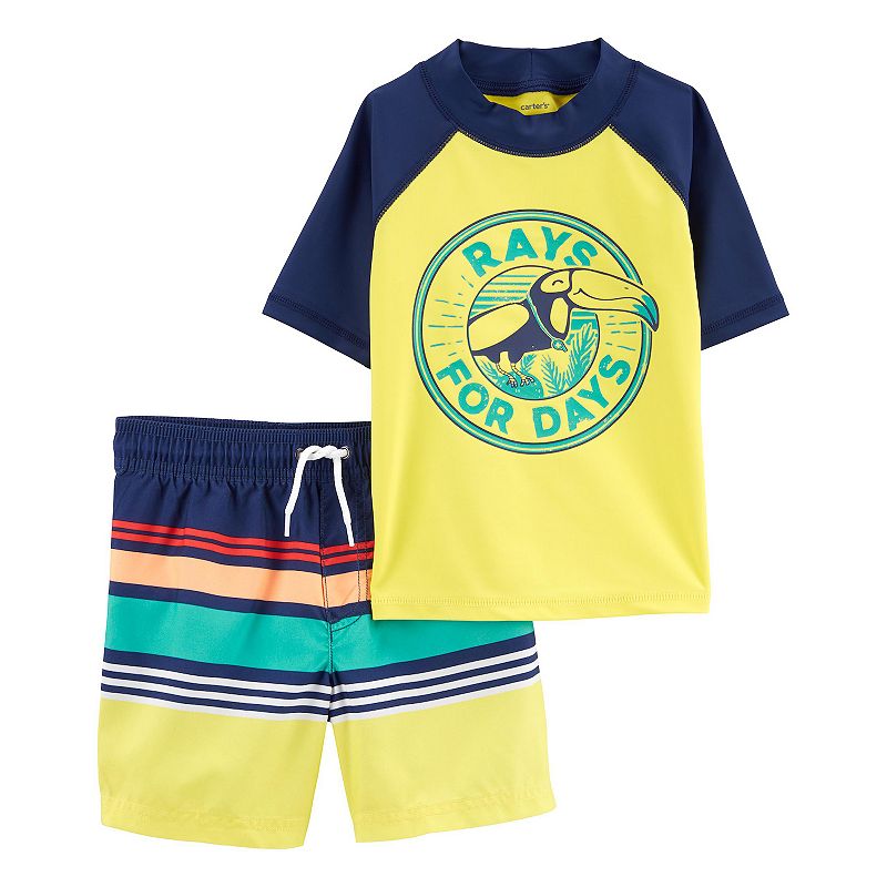 Toddler Boy Carters Rays For Days Rash Guard Top & Trunks Set, Toddl