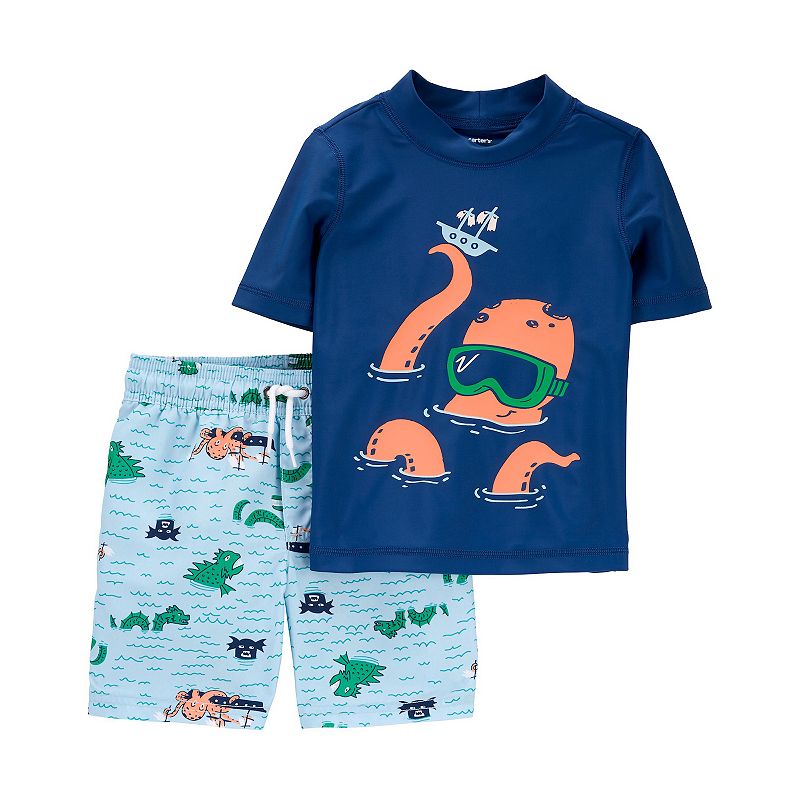 Toddler Boy Carters Octopus Rash Guard Top & Swim Shorts Set, Toddler Boy