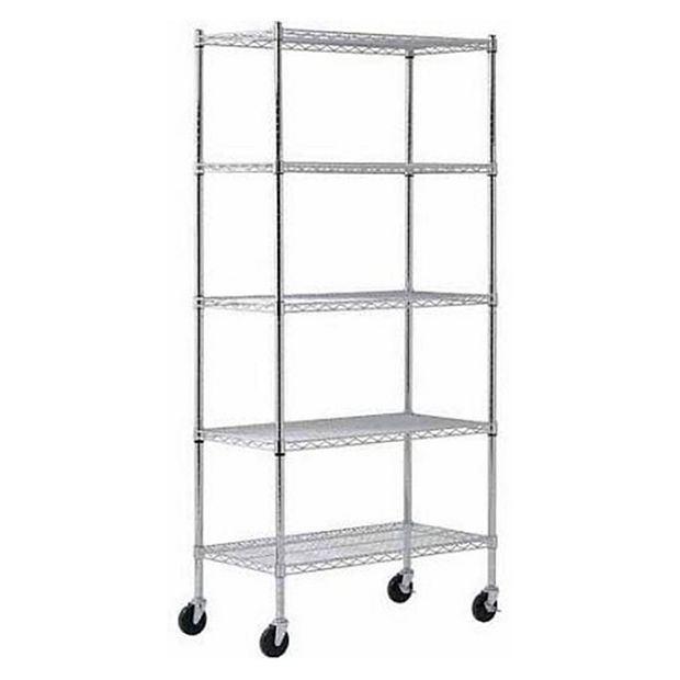 5 Tier Rolling Steel Shelving Unit Wire Shelves Garage Shelving