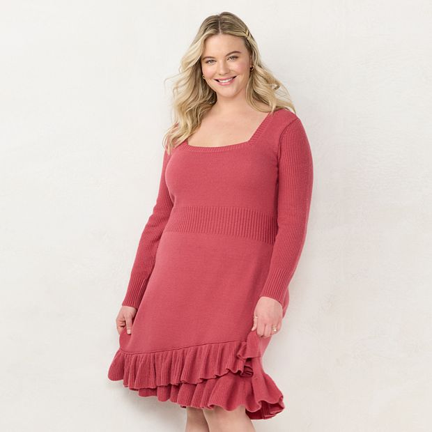 Plus Size LC Lauren Conrad Ruffle-Hem Sweater Dress