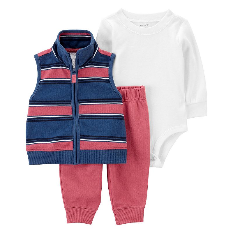 Baby Carters 3-Piece Striped Vest Set, Infant Unisex, Size: 12 Months, Red