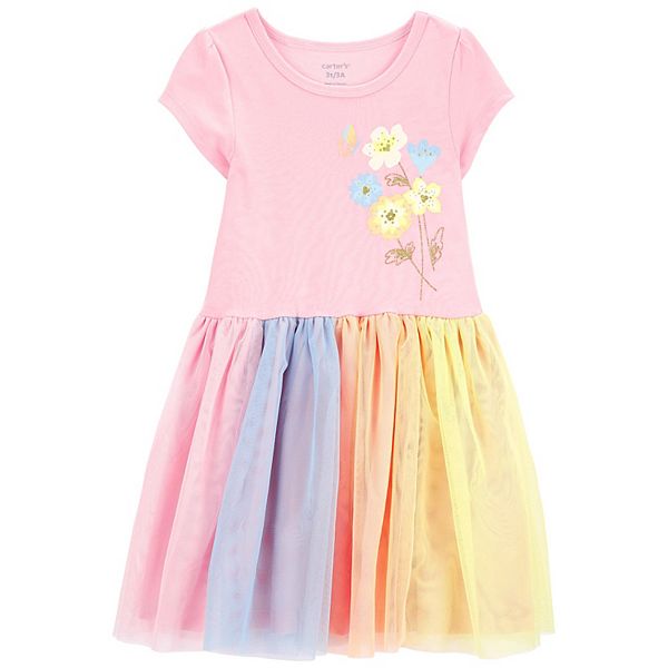  Ribbed Tulle Dress for Toddler Girls Short Sleeve