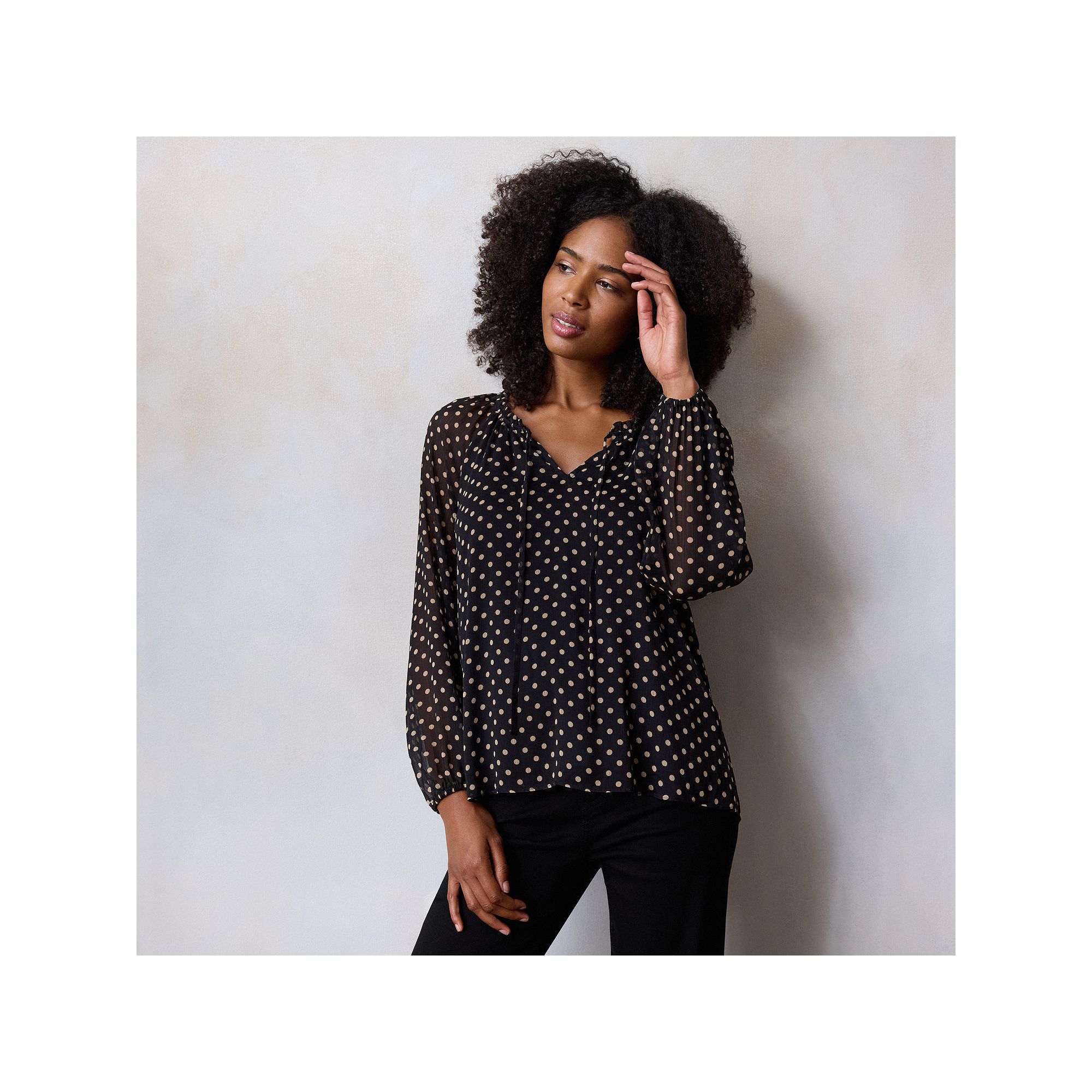 Womens LC Lauren Conrad Tie-Front Peasant Top, Size: XS, Black Clara Dot