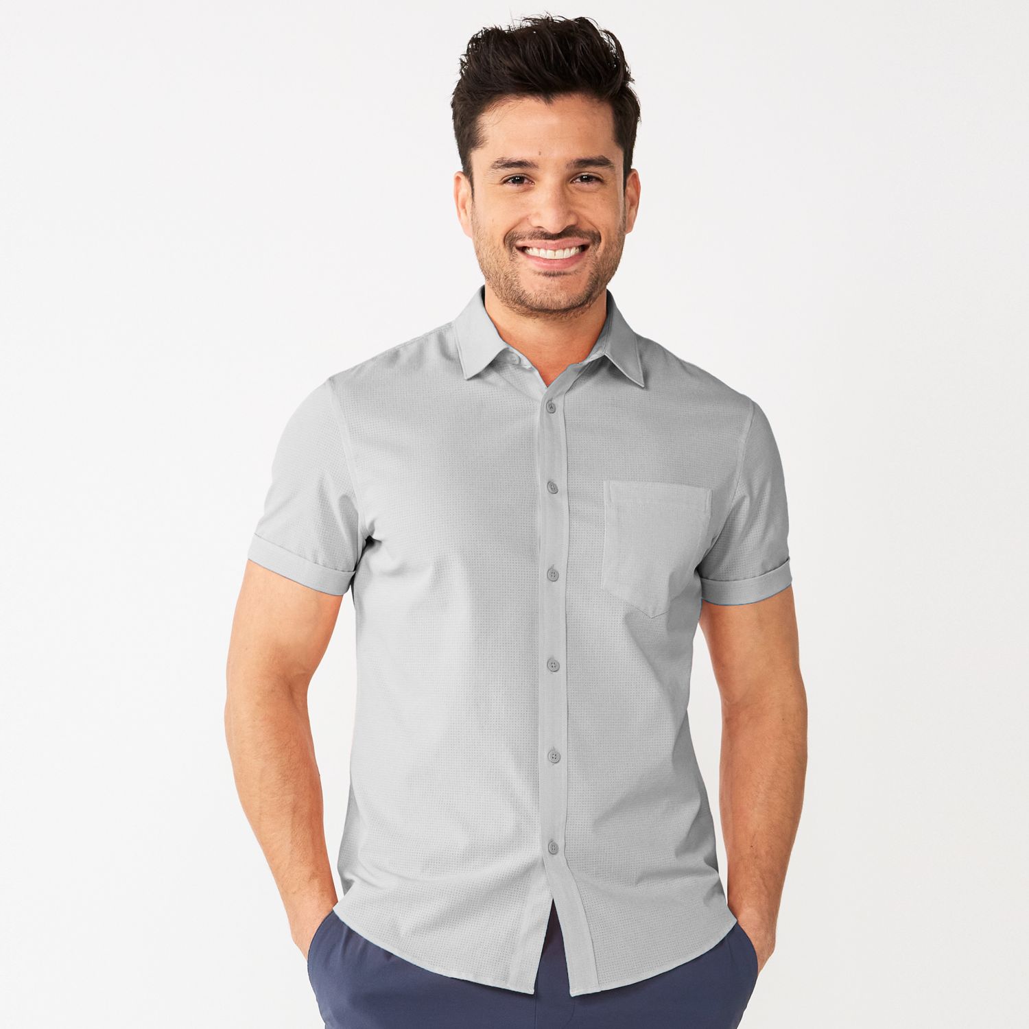 Men's Apt. 9® Slim Untucked-Fit Performance Short Sleeve Button-Down Shirt