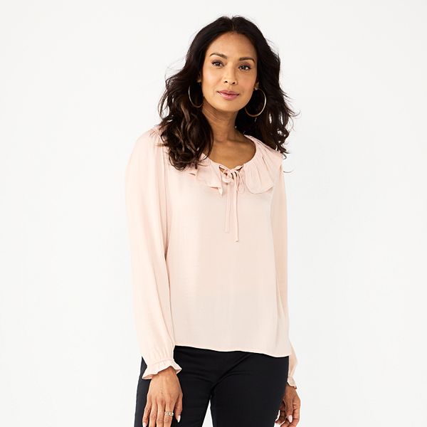 Womens Croft And Barrow® Ruffle Neck Blouse