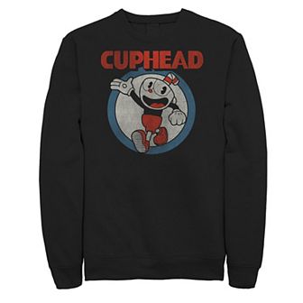 Big & Tall Cuphead Waving Circle Portrait Vintage Sweatshirt