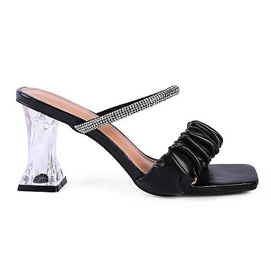 London Rag Date Look Women's Clear Heel Rhinestone Sandals