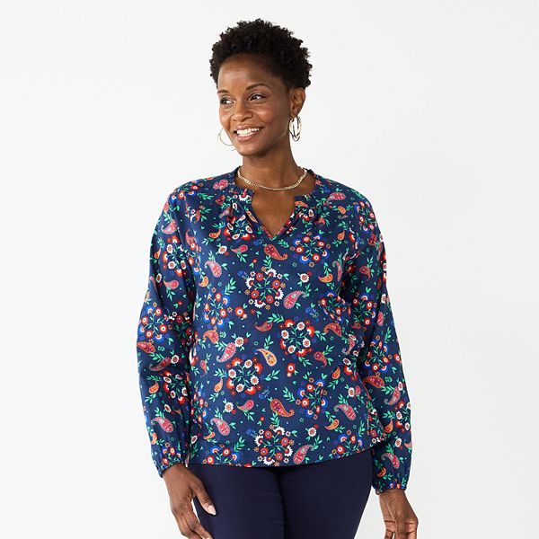 Petite Croft & Barrow® Raglan Cotton Popover Blouse