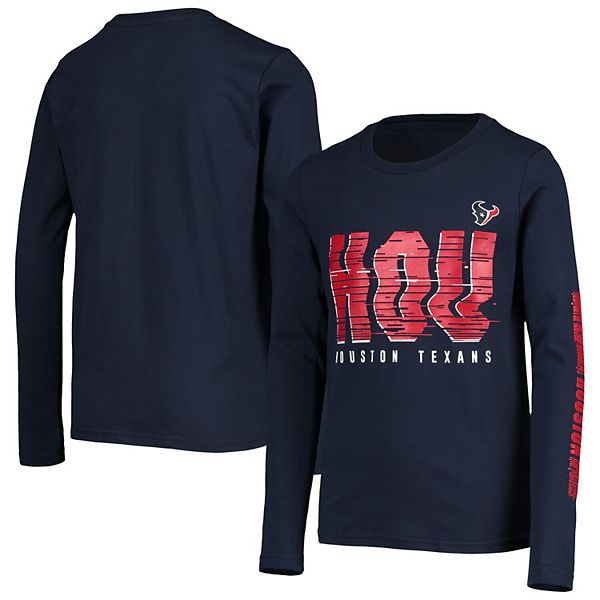 Youth Navy Houston Texans Electric Abbreviation Long Sleeve T-Shirt