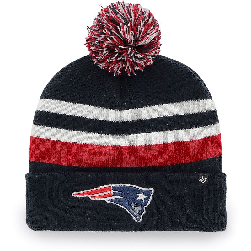 Mens 47 Navy New England Patriots State Line Cuffed Knit Hat with Pom, Bl