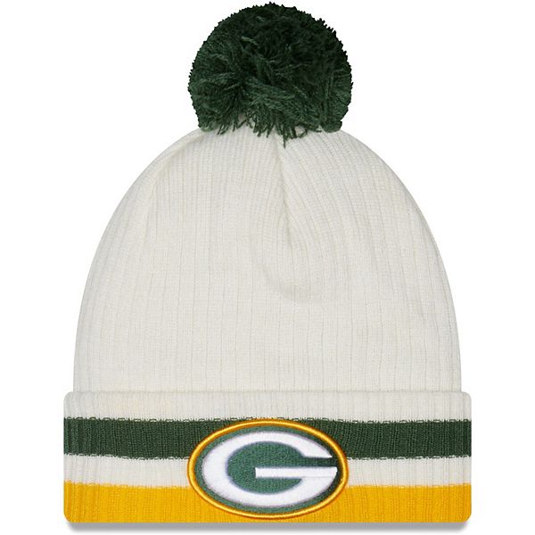 Men's New Era White Green Bay Packers Retro Cuffed Knit Hat with Pom