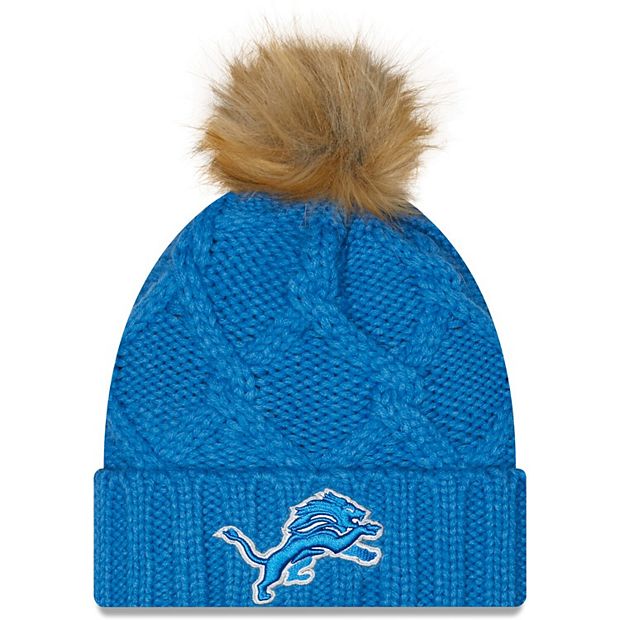 Women's New Era Blue Detroit Lions Luxe Cuffed Knit Hat with Pom