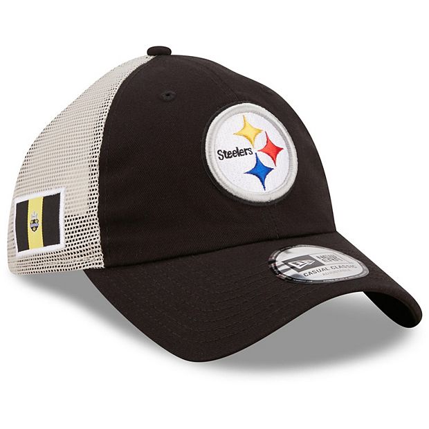 Men's New Era Black/White Pittsburgh Steelers Flag 9TWENTY Trucker