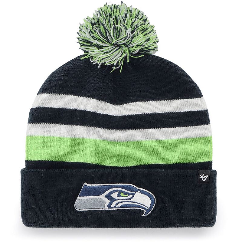 Mens 47 College Navy Seattle Seahawks State Line Cuffed Knit Hat with Pom